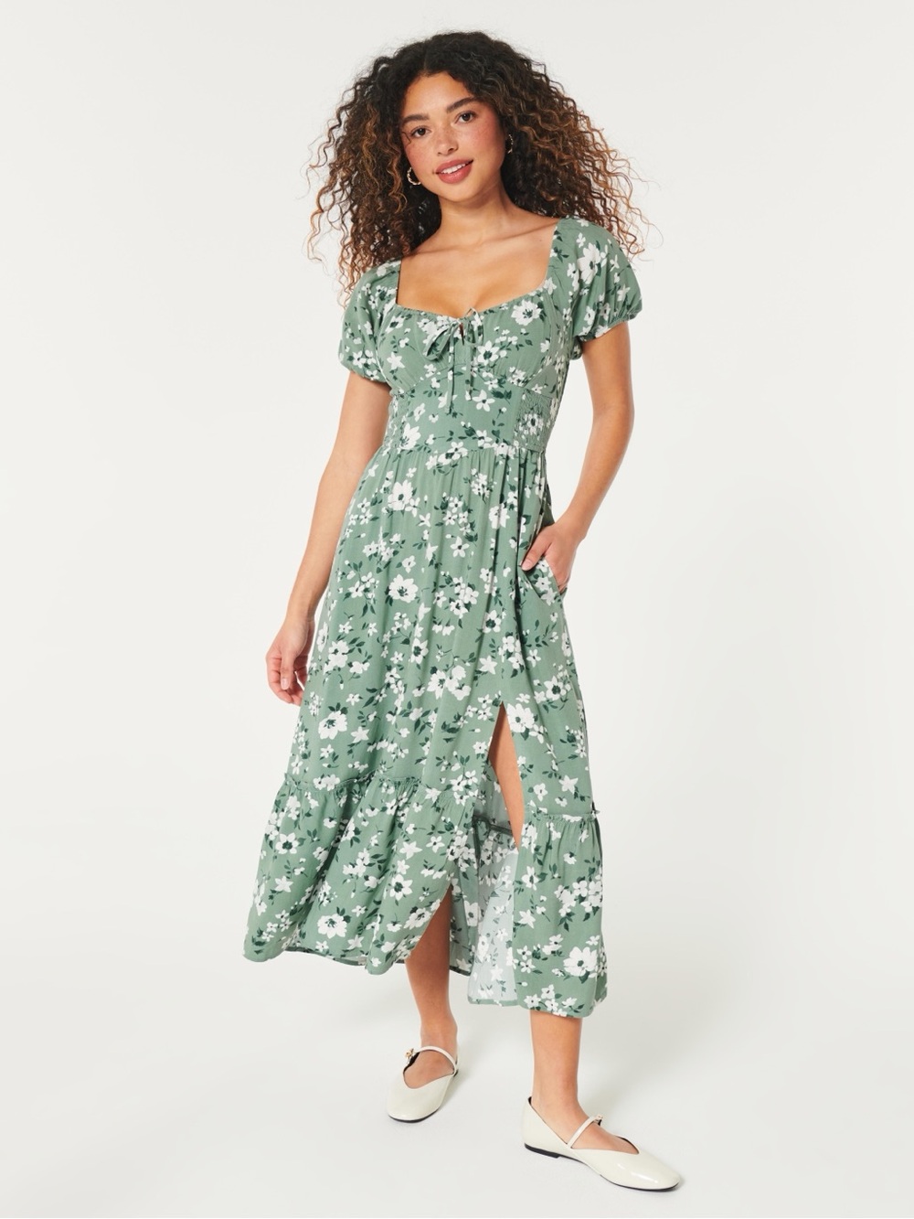 Hollister Sofia Side-Smocked Midi Dress